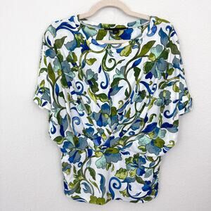 Cynthia Steffe Womens Blouse Top Size L Ruched Floral Office Career Blue